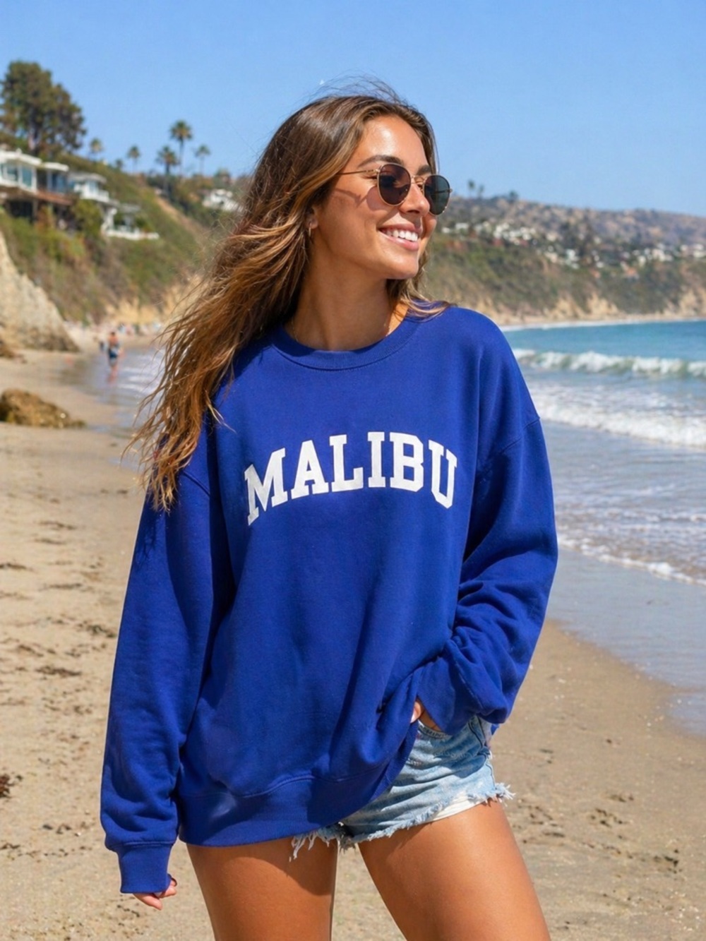 Pacifica & Co Malibu Sweatshirt Medium | Blue Beachy Crewneck Pullover